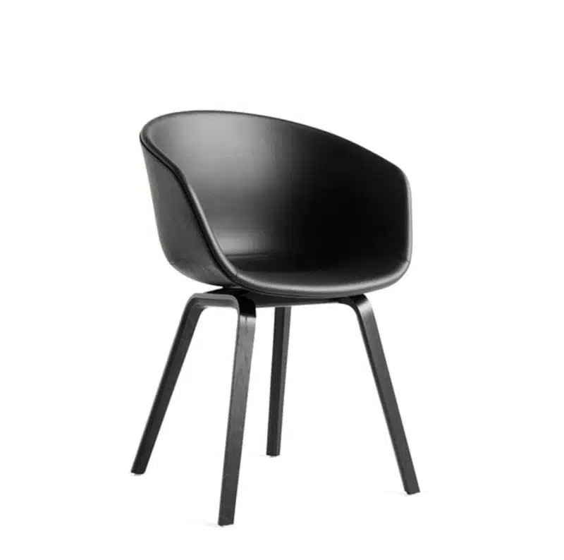 About AAC Armchair at DeFrae Contract Furniture Upholstered Black Faux Leather Seat Wood frame