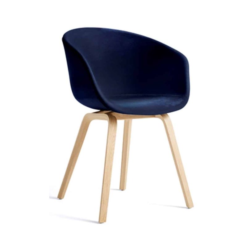 About AAC Armchair at DeFrae Contract Furniture Upholstered Seat Beech Wood frame Navy Blue