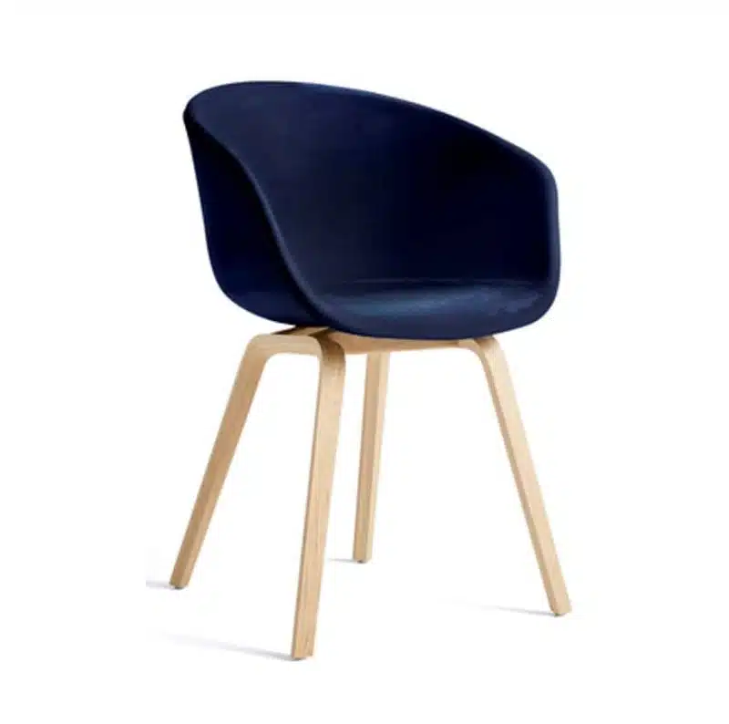 About AAC Armchair at DeFrae Contract Furniture Upholstered Seat Beech Wood frame Navy Blue