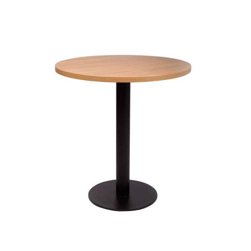 Beech wood premium laminate 25mm table top DeFrae Contract Furniture restaurant bar coffee shop hotel or cafe forza round base
