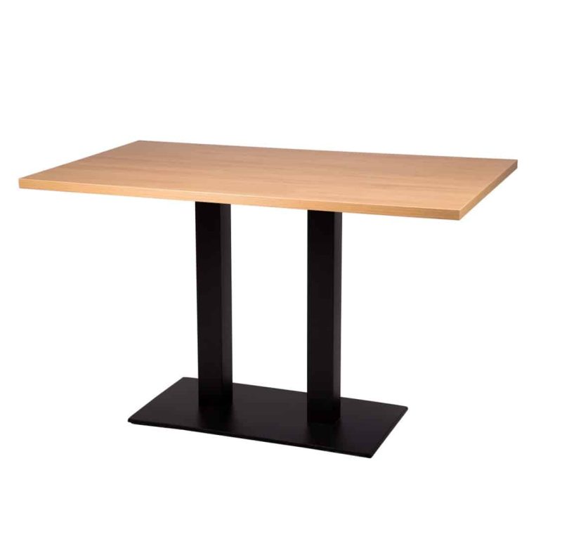Beech wood premium laminate 25mm table top DeFrae Contract Furniture restaurant bar coffee shop hotel or cafe forza twin base