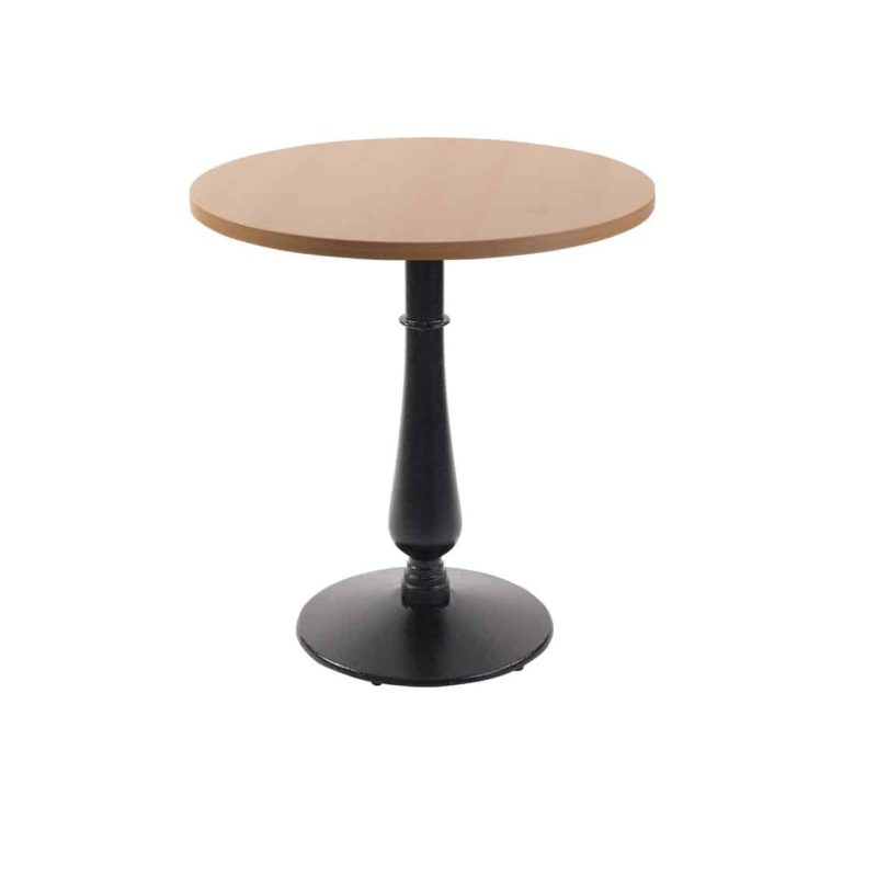 Beech wood premium laminate 25mm table top DeFrae Contract Furniture restaurant bar coffee shop hotel or cafe manor round base