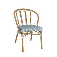 The Bordeaux side chair is a French bistro trattoria chair with a twist. Perfect for your restaurant, bar, coffee shop, café, or hotel outside eating areas. Blue and White