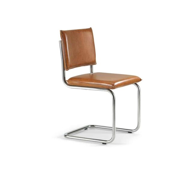 Ceska Side Chair Cantileve Base DeFrae Contract Furniture Brown Faux Leather