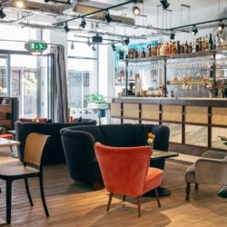Contract cafe coffee shop and bar furnirture at Scarlett Green Soho by DeFrae Contract Furniture