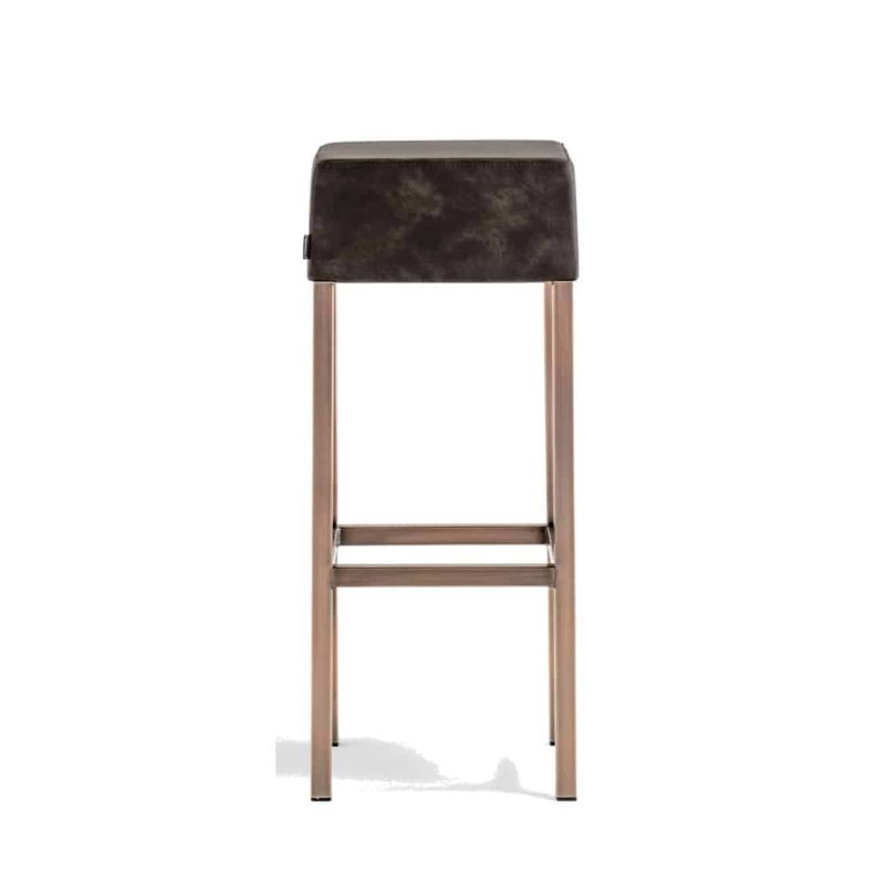 Cube Bar Stool Black Faux Leather With Poilshed Brass Leg Frame Pedrali 4401