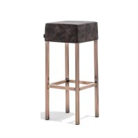 Cube Bar Stool Black Faux Leather With Poilshed Brass Leg Frame Pedrali 4401 Side