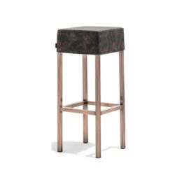 Cube Bar Stool Black Faux Leather With Poilshed Brass Leg Frame Pedrali 4401 Side