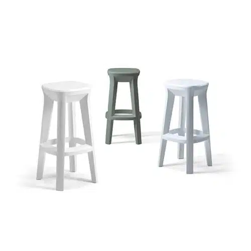 Frozen bar stools outside Plust at DeFrae Contract Furniture Colours