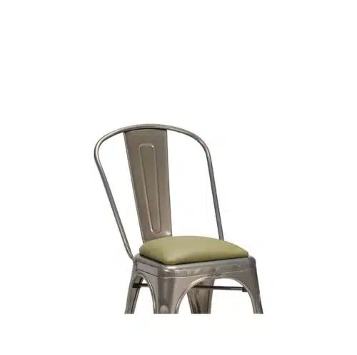 Leon Side Chair Industrial French Bistro Tolix A Gun Metal Faux Leather Wrapped Seat