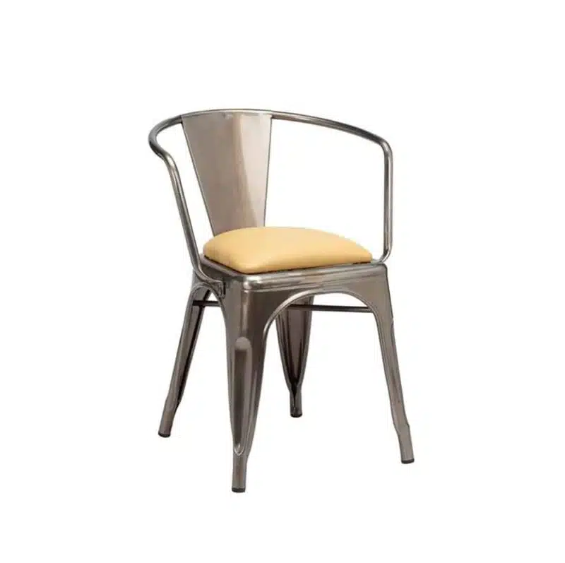 Leon armchair Industrial French Bistro Tolix A Gun Metal Wrapped Upholstered Seat