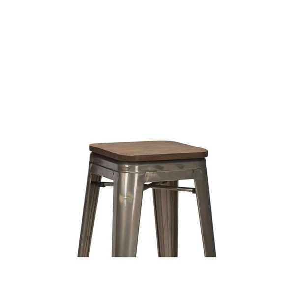 Leon bar stool Industrial French Bistro Tolix A Gun Metal Wooden Seat
