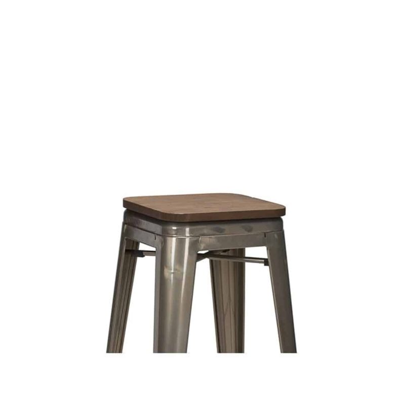 Leon bar stool Industrial French Bistro Tolix A Gun Metal Wooden Seat