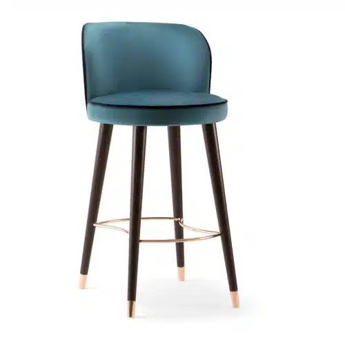 Manhattan Bar Stool with Brass shoes velvet Candy by DeFrae Contract Furniture