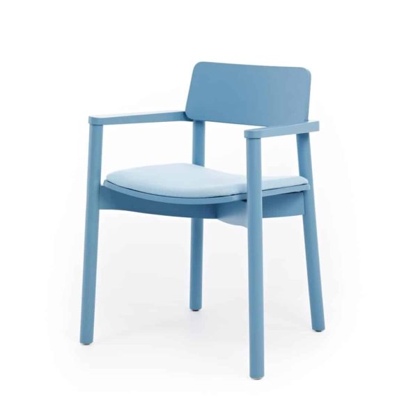 Mine Armchair Wooden Upholstered Seat Blue DeFrae Contract Furniture Hero