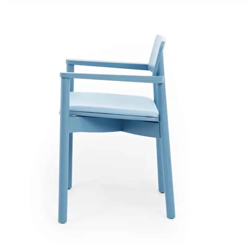 Mine Armchair Wooden Upholstered Seat Blue DeFrae Contract Furniture Side View