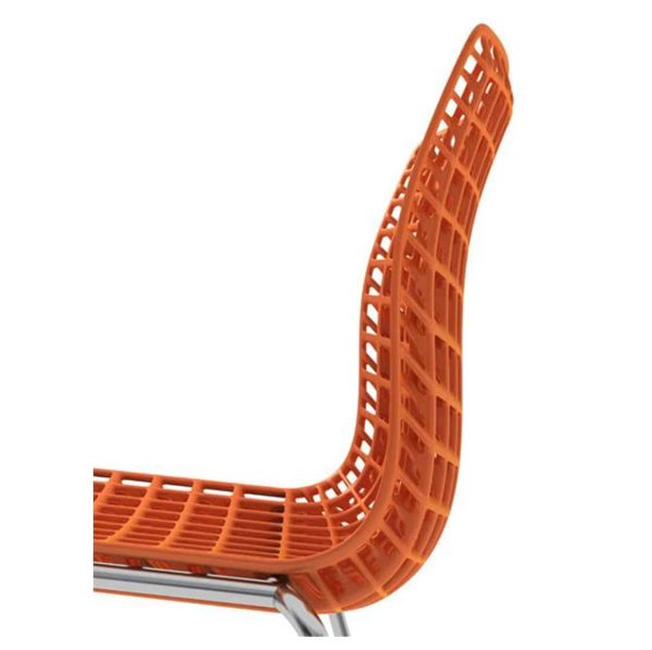 Moire side chair stackable recyclable seat orange close up