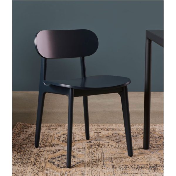 PLC Side Chair DeFrae Contract Furniture Classic Wooden Restaurant Chair Blue In Situ