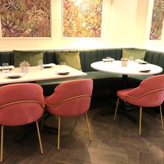 Contract furniture by DeFrae at Ooty Indian Restaurant Baker Street London Paris Side Chair with brass frame