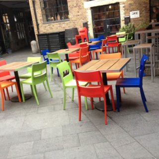 Sol stackable outside restaurant chairs supplied to Camino Kings Cross. by DeFrae Contract Furniture