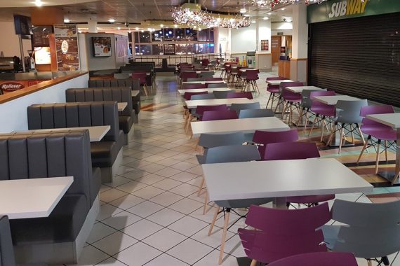 Food court furniture at St Anns Shopping Centre by DeFrae Contract Furniture