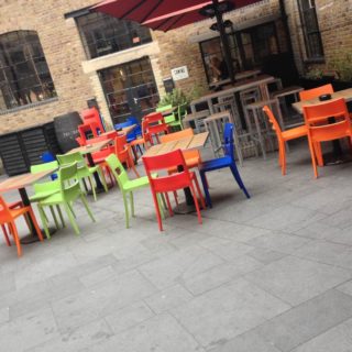 Sol stackable outside restaurant chairs supplied to Camino Kings Cross. by DeFrae Contract Furniture