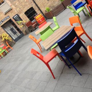 Sol stackable outside restaurant chairs supplied to Camino Kings Cross. by DeFrae Contract Furniture
