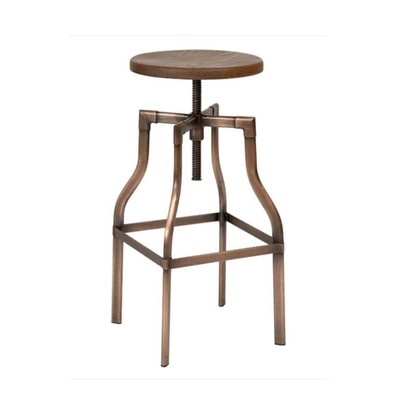 Reva Bar Stool Industrial Adujstable Height tubular steel frame, finished copper effect DeFrae Contract Furniture
