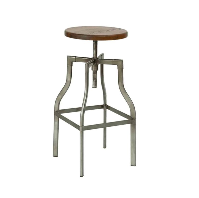 Reva Bar Stool Industrial Adujstable Height tubular steel frame, finished gun metal effect DeFrae Contract Furniture