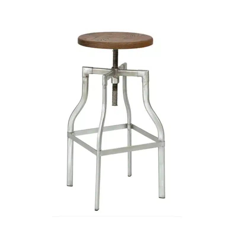 Reva Bar Stool Industrial Adujstable Height tubular steel frame, finished silver effect DeFrae Contract Furniture