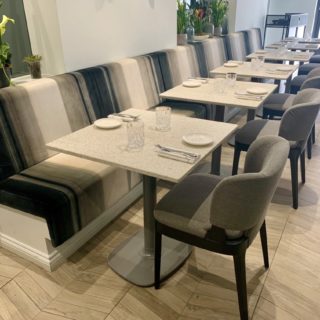 Plain back banquette seating by DeFrae Contract Furniture at XR Xier Restaurant London