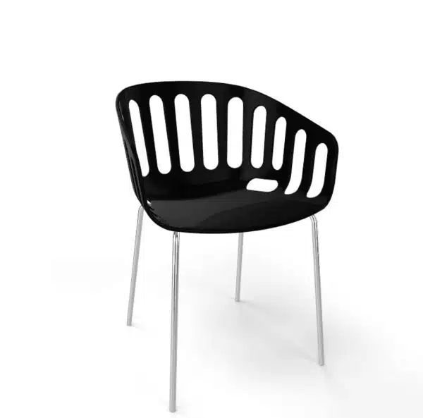 Basket Armchair Gaber at DeFrae Contract Furniture Black shell and chrome legs