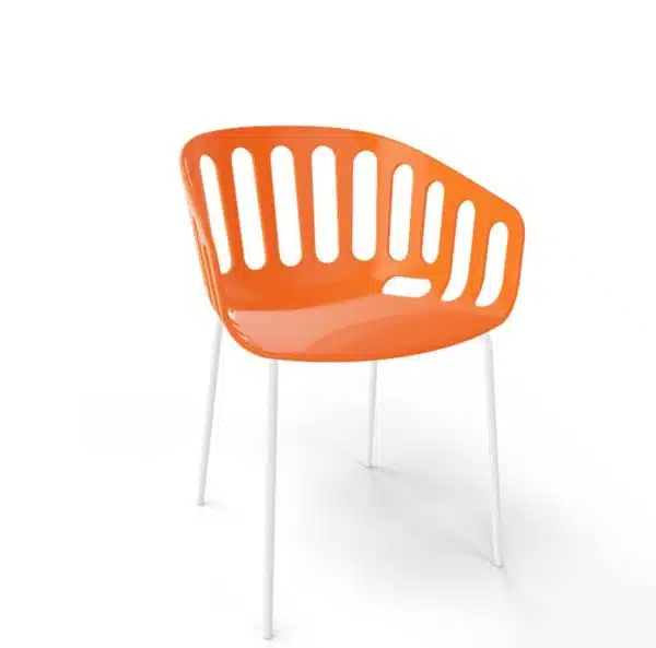 Basket Armchair Gaber at DeFrae Contract Furniture Orange shell and white legs