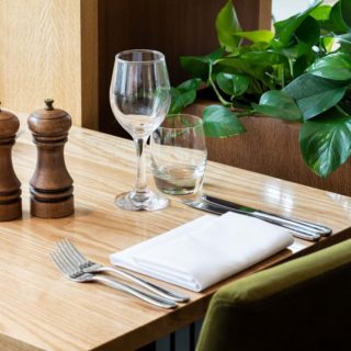 Bespoke solid wood table tops at The Gate St John's Wood restaurant