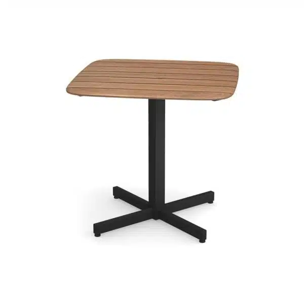 Comet table DeFrae Contract Furniture Emu Shine Black Base and teak table top