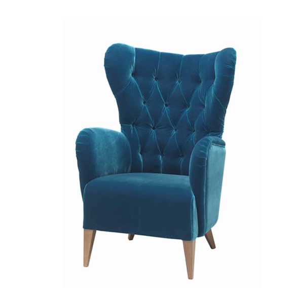 Duke Lounge Chair ContractIn at DeFrae Contract Furniture Button Back Blue Velvet