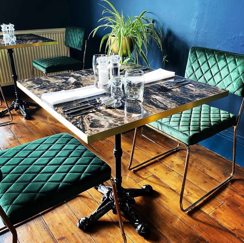 Espresso Cappucino Marble Laminate Tabletops by DeFrae Contract Furniture