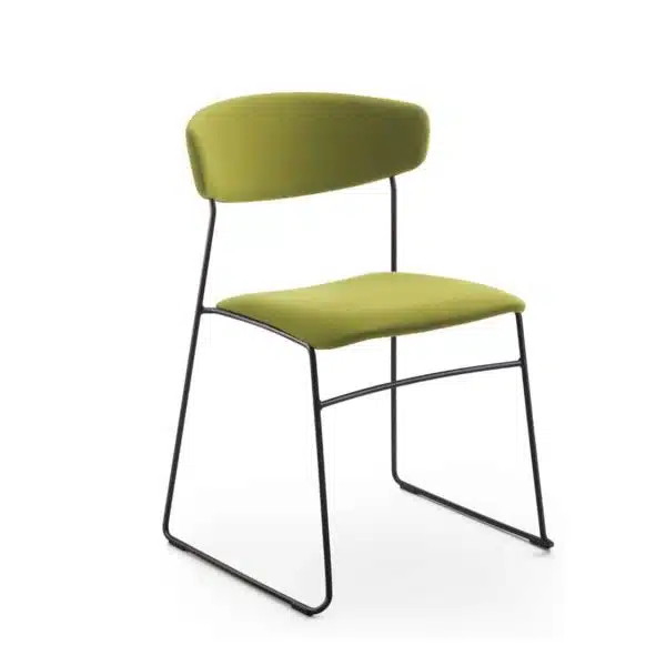 Eton metal side chair fornasarig Wolfgang Sled Base stackable chair uphosltered green velvet