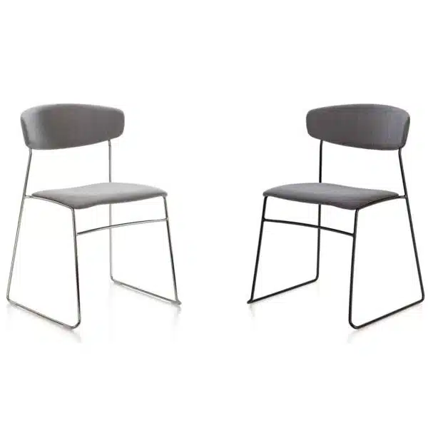 Eton metal side chair fornasarig Wolfgang Sled Base stackable chair uphosltered grey