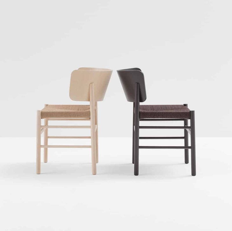 Fratina Chairs with curved back and rope weave seat DeFrae Contract Furniture back to back