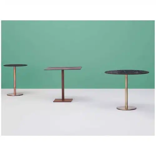 Inox Brass Copper and Sandblast Tablebases DeFrae Contract Furniture Range