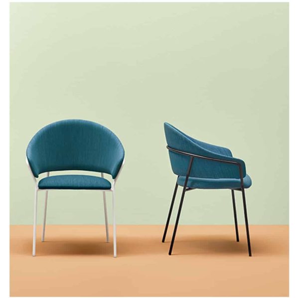 Jazz Chair with brass tubing Pedrali at DeFrae Contract Furniture blue in situ