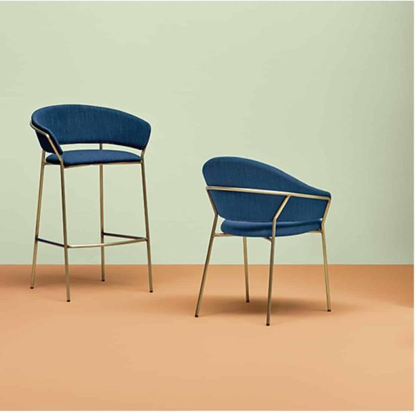 Jazz bar stool and side chair brass tubing Pedrali at DeFrae Contract Furniture