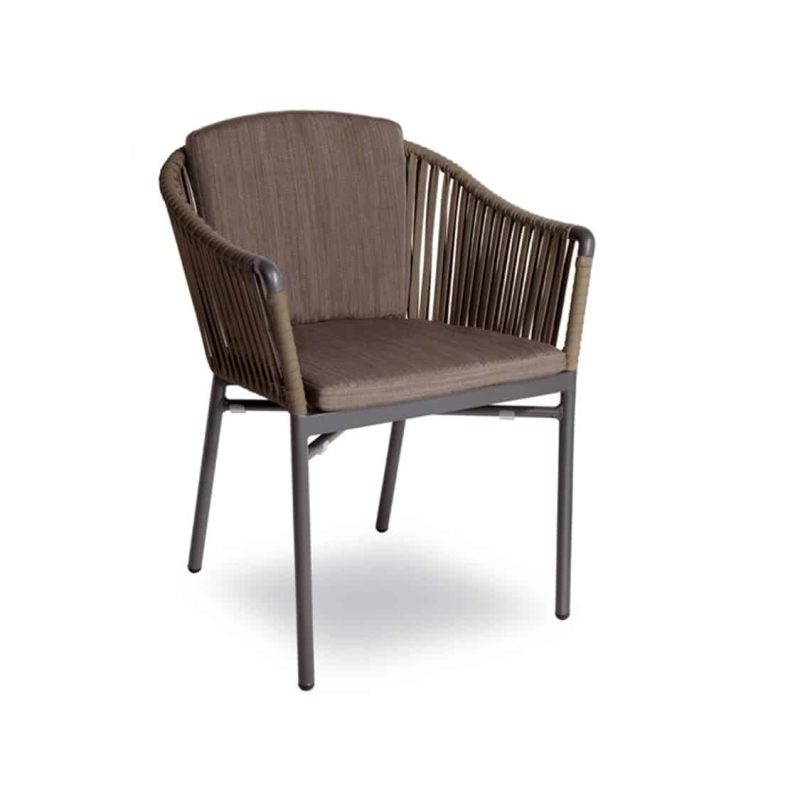 Karina roped back outdoor chairs available from DeFrae Contract Furniture Anthracite with cushion