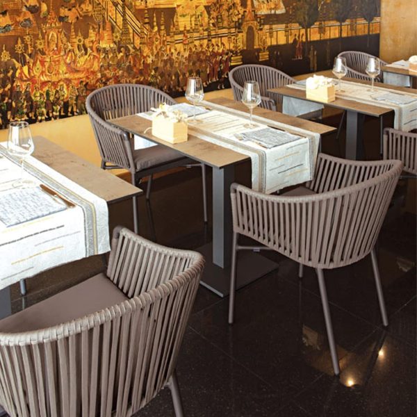 Karina roped back outdoor chairs available from DeFrae Contract Furniture Beige In sItu