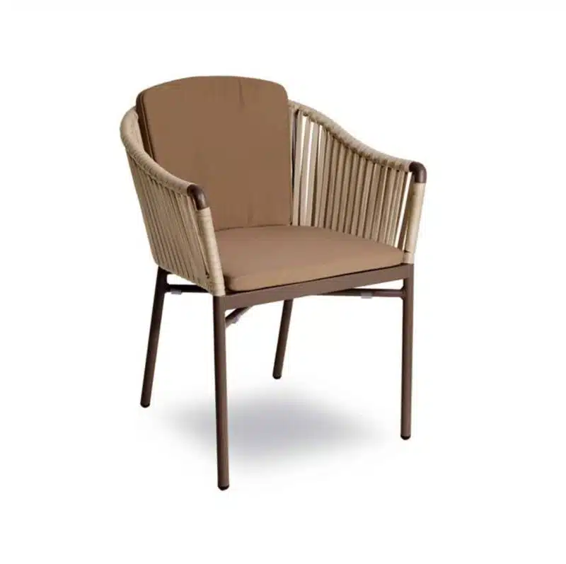 Karina roped back outdoor chairs available from DeFrae Contract Furniture Beige with cushion