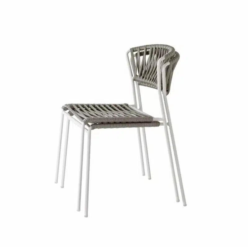 Lisa Club Side Chiar Outside Scab Design at DeFrae Contract Furniture Taupe and white back stackable