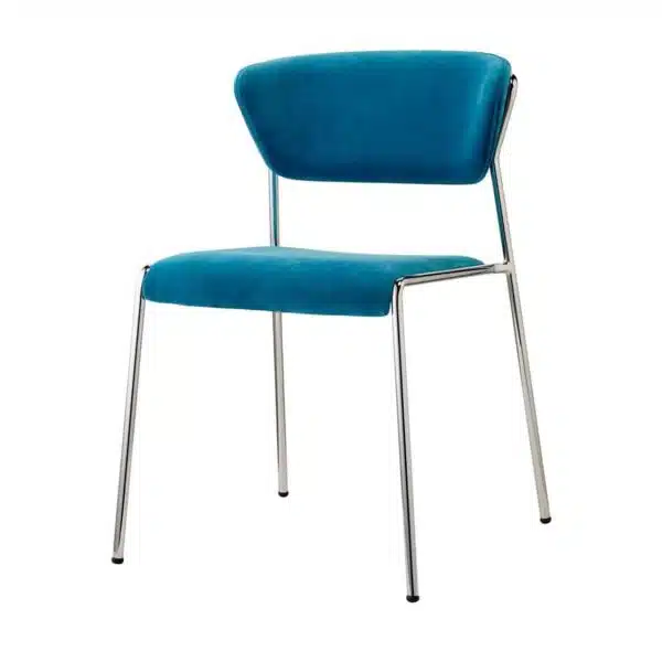 Lisa Side Chair By Scab Design Available From DeFrae Contract Furniture Blue Velvet Chrome Metal Frame