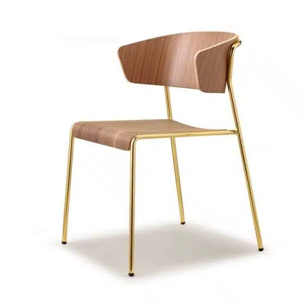 Lisa Side Chair By Scab Design Available From DeFrae Contract Furniture Wood Frame Gold Metal Frame Left
