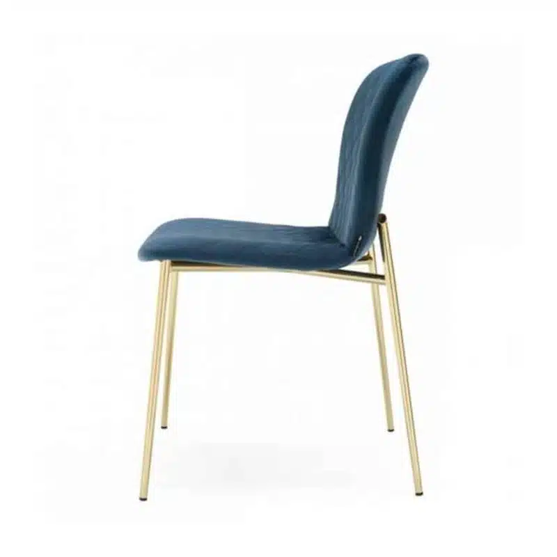 Love side chair Calligaris available from DeFrae Contract Furniture Gold Frame Blue Velvet Side View